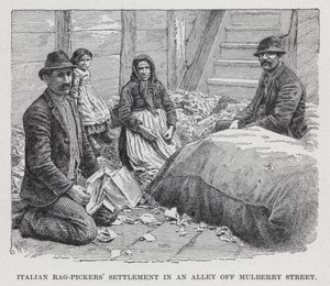 مستوطنة Rag-Pickers الإيطالية في زقاق قبالة شارع Mulberry (litho) بواسطة المدرسة الأمريكية