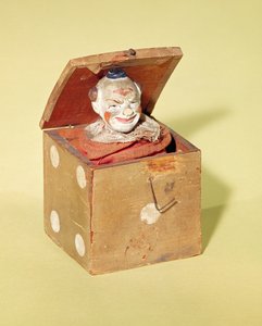 Jack-in-the-box (وجه مهرج) ، 1870-1900 (خشب ، نسيج ، معدن ، طلاء)