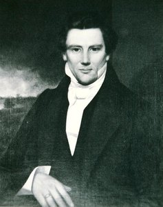 جوزيف سميث (1805-44) مؤسس نبي لديانة المورمون في الولايات المتحدة (ليثو) بواسطة المدرسة الأمريكية
