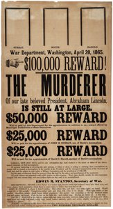 ملصق مكافأة اغتيال لينكولن ، 20 أبريل 1865