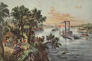 انخفاض المياه في ميسيسيبي ، حانة. 1868 Currier & Ives (لون ليثو) بواسطة المدرسة الأمريكية