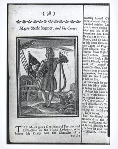 الرائد Stepe Bonnet ، الصفحة 38 من تاريخ وحياة جميع القراصنة الأكثر شهرة وأطقمهم ، لندن ، 1725 بواسطة المدرسة الأمريكية
