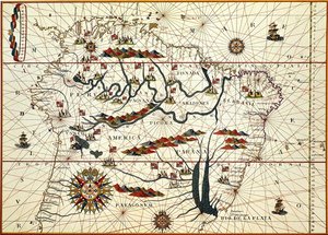 خريطة أمريكا الجنوبية في عام 1582 بواسطة المدرسة الأمريكية