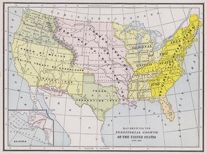 Map showing the territorial growth of the United States (coloured engraving) بواسطة المدرسة الأمريكية