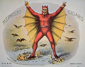 علامة Mephisto Cigars ، التي طبعها أبناء F.Heppenheimer ، نيويورك بواسطة المدرسة الأمريكية