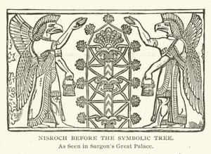 Nisroch قبل الشجرة الرمزية ، كما رأينا في Sargons Great Palace بواسطة المدرسة الأمريكية