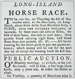 Notice of a horse race on Long Island, from Rivington