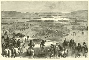 موقف الجيش الكونفدرالي عندما تم الإعلان عن الاستسلام ، أبريل 1865 بواسطة المدرسة الأمريكية