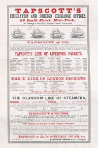 إعلانات الملصقات ، مكاتب Tapscotts للهجرة والصرف الأجنبي ، نيويورك ، يناير 1859