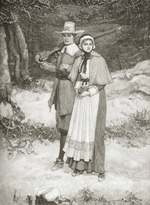 يذهب المتشددون إلى الكنيسة ، من "تاريخ موجز للولايات المتحدة" ، نشرته AS Barnes und Co. في عام 1885 بواسطة المدرسة الأمريكية