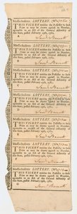 ورقة من تذاكر اليانصيب ، ماساتشوستس اليانصيب ، 1781 بواسطة المدرسة الأمريكية