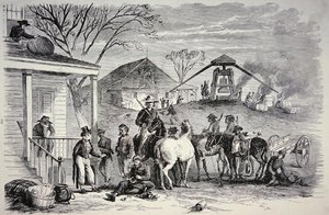 'Sherman's Bummers' ، نهب في ولاية كارولينا الجنوبية خلال مسيرة إلى البحر في عام 1864 (litho) بواسطة المدرسة الأمريكية