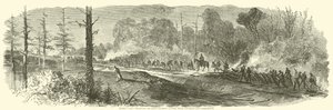 قام جيش شيرمان بتدمير سكك حديد ماكون بين Rough و Ready و Jonesborough ، أغسطس 1864 بواسطة المدرسة الأمريكية