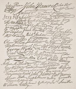 التوقيعات على إعلان الاستقلال ، 1776 ، رسم توضيحي من Cassells Illustrated تاريخ إنجلترا (صورة بني داكن) بواسطة المدرسة الأمريكية