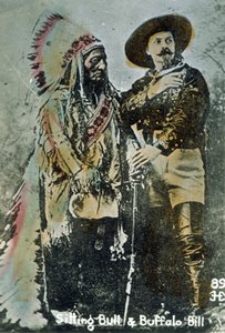 يجلس الثور وبافالو بيل ، عام 1885 (صورة ملونة) بواسطة المدرسة الأمريكية