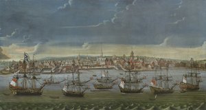 المرتقب الجنوبي الشرقي لمدينة نيويورك ، c.1756-7 بواسطة المدرسة الأمريكية