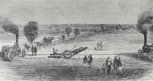 المحراث البخاري في مزرعة باترسون ، صورة توضيحية من "هاربر ويكلي" ، 1869 ، من "مسابقة أمريكا ، المجلد 3" ، بقلم رالف هنري غابرييل ، 1926 بواسطة المدرسة الأمريكية