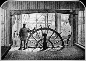 طيار Steamboat في غرفة القيادة ، حوالي 1870 (نقش) بواسطة المدرسة الأمريكية