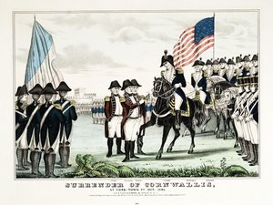 استسلام كورنواليس في يورك تاون، فيرجينيا، أكتوبر 1781، حانة. Currier  Ives بواسطة المدرسة الأمريكية