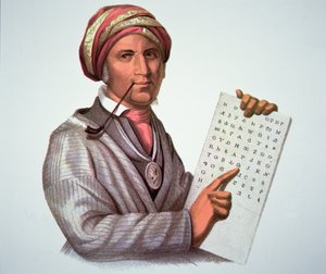الباحث الشيروكي ، سيكوياه (1776-1843) (لون ليثو) بواسطة المدرسة الأمريكية