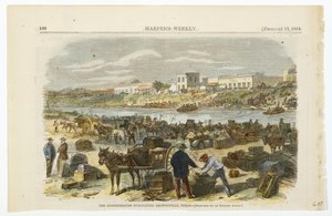 The Confederates Evacuating Brownsville, Texas, c. 1864 (hand-coloured lithograph on wove wood pulp paper) بواسطة المدرسة الأمريكية