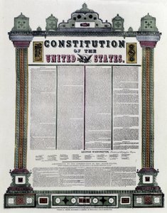 دستور الولايات المتحدة الأمريكية (الدستور الأمريكي) الموقع عام 1787 ، وتم تطبيقه عام 1789 بواسطة المدرسة الأمريكية