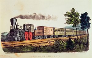القطار السريع ، محفور من قبل ناثانيل كورير (1813-1888) وجيمس ميريت إيفز (1824-95) (لون ليثو) بواسطة المدرسة الأمريكية