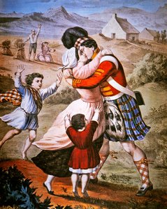 عودة هايلاندر ، التي نشرتها Currier & Ives (لون ليثو) بواسطة المدرسة الأمريكية