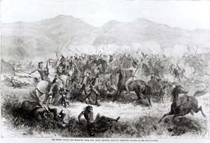 المعركة والمذبحة الهندية بالقرب من حصن فيليب كيرني ، إقليم داكوتا ، 21 ديسمبر 1866 بواسطة المدرسة الأمريكية