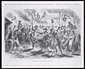 قانون الطوابع أعمال الشغب في بوسطن ، 25 أغسطس 1765 ، من "تاريخ الشباب للولايات المتحدة" بواسطة إليس بواسطة المدرسة الأمريكية