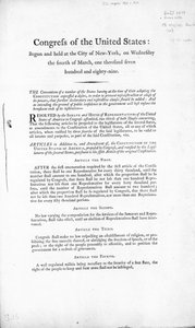 شرعة حقوق الولايات المتحدة ، اكتملت عام 1789 (طباعة) بواسطة المدرسة الأمريكية