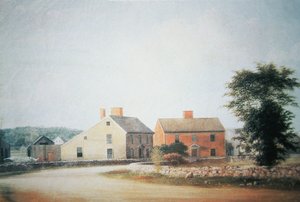مسقط رأس جون آدامز (1735-1826) في برينتري ، الآن كوينسي ، ماساتشوستس (لون ليثو) بواسطة المدرسة الأمريكية
