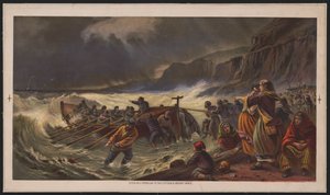 المغادرة ، إطلاق قارب النجاة ، حوالي عام 1878 (الطباعة الحجرية الملونة) بواسطة المدرسة الأمريكية