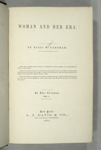 عنوان صفحة النساء وعصرها بقلم إليزا وود فارنهام (1815-64) المنشورة في نيويورك ، 1864 (طباعة)
