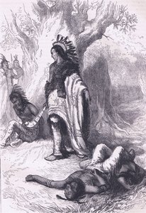 Uncas and Miantonomoh (1643) ، رسم توضيحي من حانة Cassell's History of the United States. بواسطة Petter & Galpin c.1890 (litho) بواسطة المدرسة الأمريكية