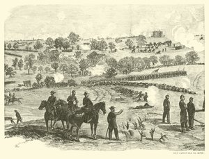 موقع نقابي بالقرب من المركز ، معركة جيتيسبيرغ ، 2 يوليو ، يوليو 1863 بواسطة المدرسة الأمريكية