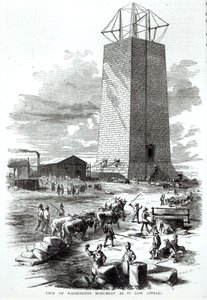 منظر لنصب واشنطن التذكاري كما يظهر الآن ، من "رفيق غرفة الرسم المصور لغليسون" ، نقشه فرانك ليزلي ، 1854 (نقش) (صورة بوندو) بواسطة المدرسة الأمريكية