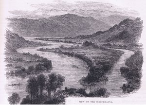 منظر لـ Susquehanna ، رسم توضيحي من حانة Cassell's History of the United States. بواسطة Petter & Galpin c.1890 (litho) بواسطة المدرسة الأمريكية