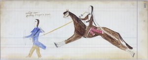 تغير الرجل الأبيض جزئيًا إلى هندي ، رسم توضيحي من Black Horse Ledger ، 1877-79 (قلم رصاص وقلم تلوين على ورق) بواسطة المدرسة الأمريكية