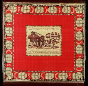 ويليام هنري هاريسون يرحب بزميلين عجوزين في Log Cabin ، 1840 (حرير) بواسطة المدرسة الأمريكية