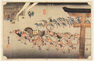 Miya (Atsuta Jiuji Temple Fete) ، في المحطات الثلاثة والخمسين لطريق توكايدو (توكايدو غوجوسان تسوجي نو أوشي) بواسطة أندو هيروشيغه