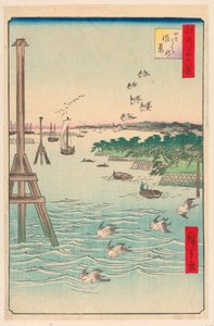 منظر لساحل شيبا (Shibaura no fukei) من سلسلة مائة منظر مشهور لإيدو بواسطة أندو هيروشيغه