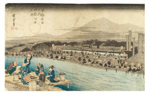 برودة المساء على ضفة نهر شيجو من سلسلة أماكن شهيرة في كيوتو، حوالي 1833-1834 (طبعة على ورق خشب على ورق) بواسطة أندو أو أوتاغاوا هيروشيغي