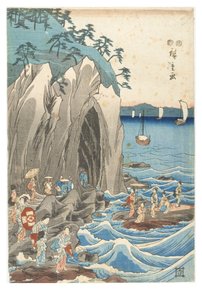 الحج إلى معرض تمثال البنزايتين في الضريح الرئيسي لإيوايا في Enoshima في مقاطعة ساجامي ، حوالي 1847-1852 (طباعة خشبية على الورق) بواسطة أندو أو أوتاغاوا هيروشيغي