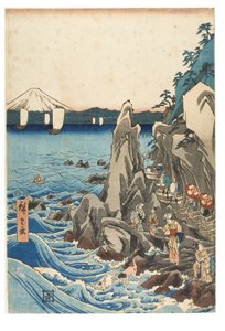 الحج إلى معرض تمثال البنزايتين في الضريح الرئيسي لإيوايا في Enoshima في مقاطعة ساغامي ، حوالي 1847-1852 (طباعة خشبية على الورق) بواسطة أندو أو أوتاغاوا هيروشيغي