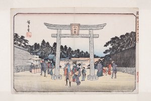 سان؟ ضريح في Nagata Riding Grounds (Nagatababa Sann؟ g؟) (طباعة خشبية ملونة) بواسطة أندو أو أوتاغاوا هيروشيغي