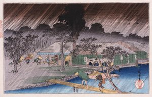 دش الشفق في بنك Tadasu ، من سلسلة "الأماكن الشهيرة في كيوتو" Ando Hiroshige بواسطة أندو أو أوتاغاوا هيروشيغي