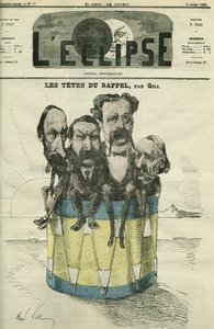 أوغست فاكويري (1819-1895) ، فيكتور هوغو (1802-1885) ، تشارلز هوغو (1826-1871) ، وبول موريس (1818-1905) ، أدباء فرنسيون. غلاف في “L'Eclipse” بقلم جيل ، 10 يوليو بواسطة أندرو جيل
