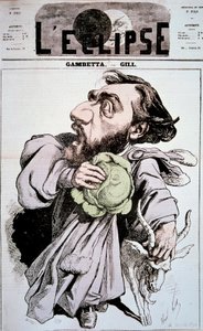 رسم كاريكاتوري يصور ليون غامبيتا (1838-1882) ، سياسي فرنسي. رسم لأندريه جيل (1840-1885) في "" L
