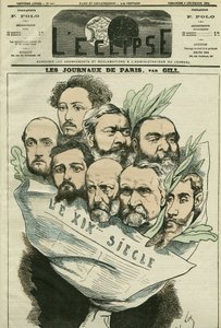 رسم كاريكاتوري لفريق صحيفة "Le XIXe siècle" ، إخراج إدمونت حول (1828-؟) ، رجل أدب فرنسي. الغلاف في "L